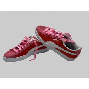 Puma Suede Classic Sneakers Red Pink White Stripe Women’s Size 6.5